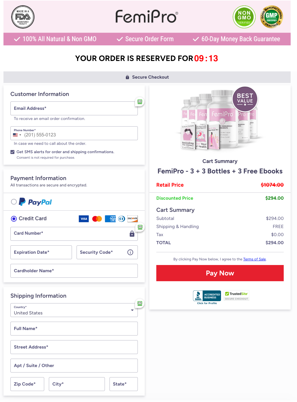 FemiPro Official Website Secure Order Page